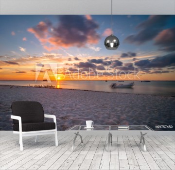 Picture of Sunset on tropical beach in Isla Mujeres Mexico